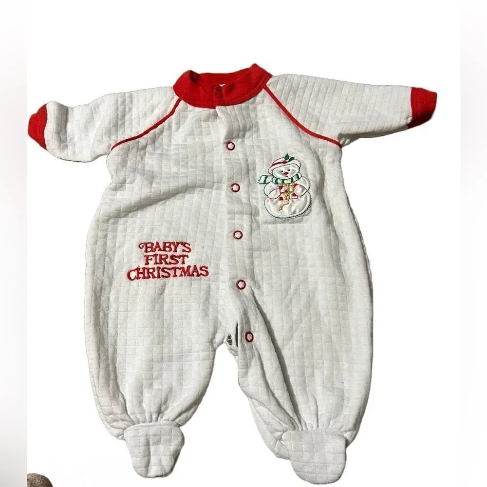 Vintage 80s Baby’s First Christmas Embroidered Footie Onesie